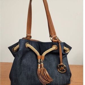 Michael Kors Navy and Brown Shoulder Bag